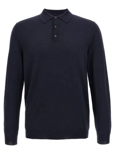 Zanone Wool Polo Shirt Collar Cuffs Hem In Blue