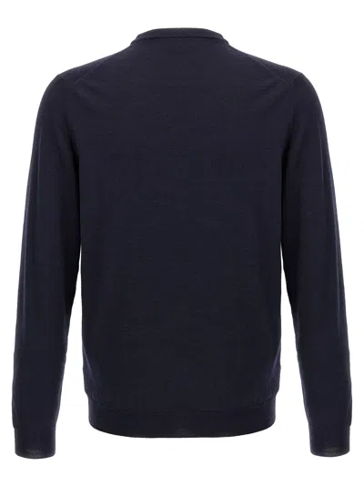 Zanone Crew Neck Wool Sweater With Ribbed Cuffs In Blue