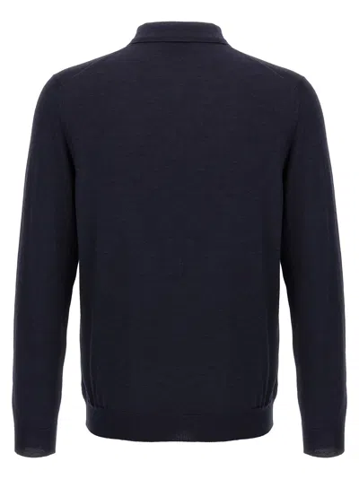 Zanone Wool Polo Shirt Collar Cuffs Hem In Blue