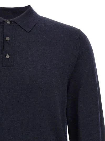 Zanone Wool Polo Shirt Collar Cuffs Hem In Blue