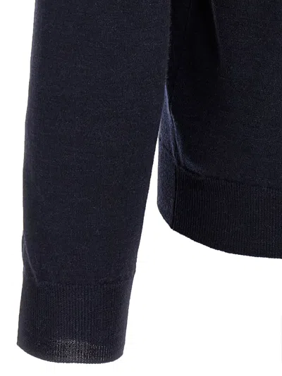 Zanone Crew Neck Wool Sweater With Ribbed Cuffs In Blue