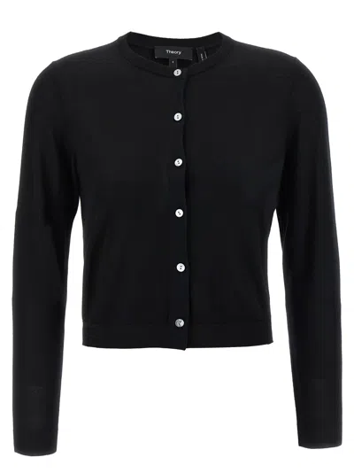 Theory Cropped Fitted Cardigan With Central Button Closure