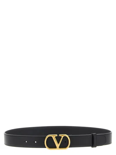 Valentino Garavani Vlogo Signature Belt In Shiny Calfskin 30 Mm Woman Black 100