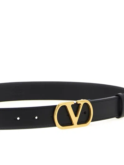 Valentino Garavani Vlogo Signature Belt In Shiny Calfskin 30 Mm Woman Black 100
