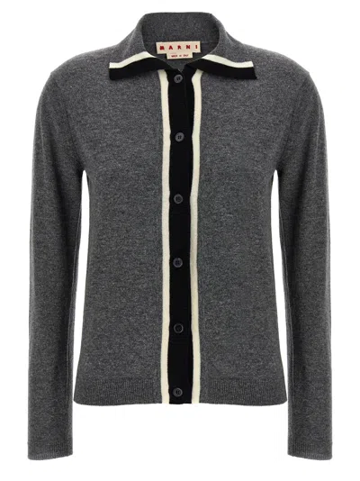 Marni Virgin Wool Cardigan With Contrasting Collar In Gray