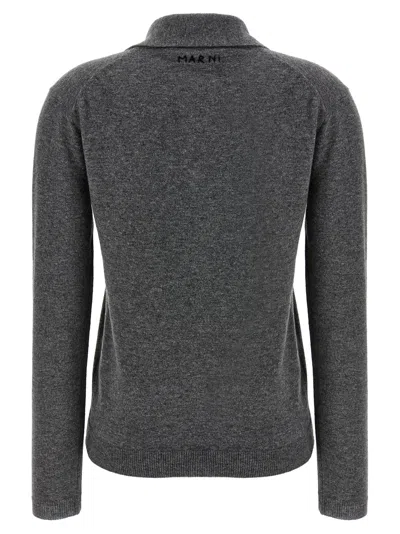 Marni Virgin Wool Cardigan With Contrasting Collar In Gray