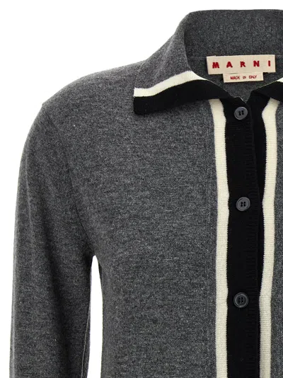 Marni Virgin Wool Cardigan With Contrasting Collar In Gray