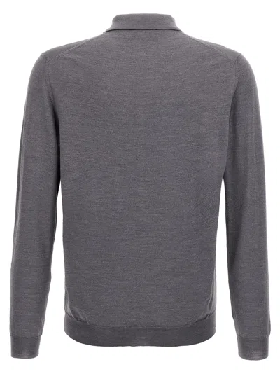 Zanone Virgin Wool Polo Shirt With Button Placket And Cuffed Sleeves In Gray
