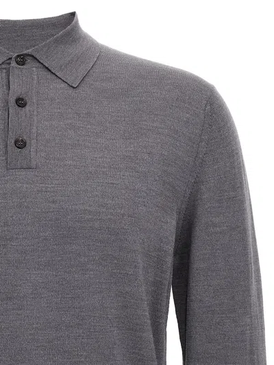 Zanone Virgin Wool Polo Shirt With Button Placket And Cuffed Sleeves In Gray