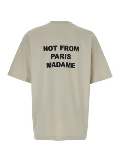 Drôle De Monsieur Beige Crewneck T-shirt With Slogan Print On The Front And Back In Neutral