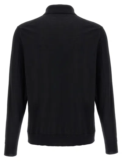 Kiton Long-sleeved Knitted Polo Shirt In Gray