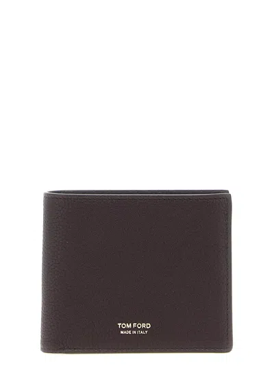 Tom Ford Soft Grain Leather T Line Classic Bifold Wallet In Brown