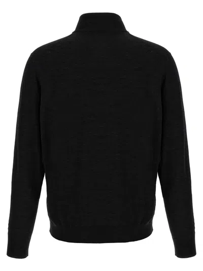 Kiton Wool Long Sleeve Polo With Ribbed Cuffs And Hem In Black
