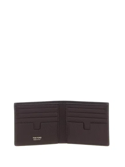 Tom Ford Soft Grain Leather T Line Classic Bifold Wallet In Brown