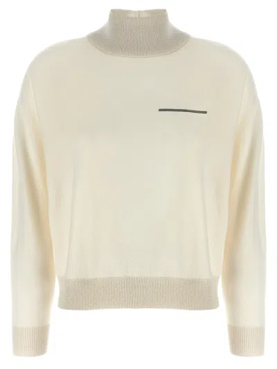 Peserico Lurex Details Turtleneck Sweater Sweaters And Cardigans White In Neutral