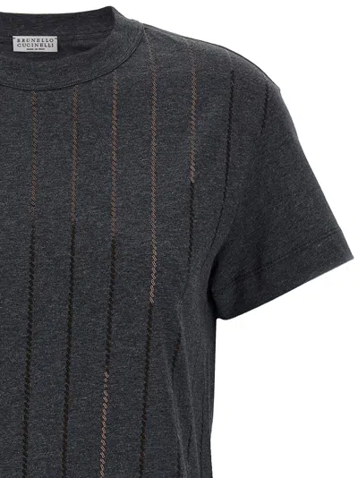 Brunello Cucinelli Striped Sequin Cotton Jersey Short-sleeve T-shirt