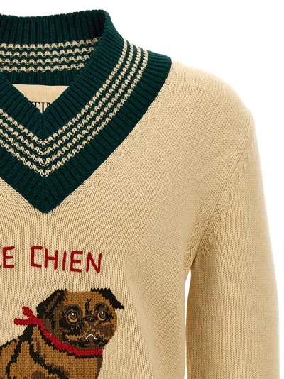 Valentino Butter-coloured Sweater With Le Chien De La Maison Embroidery In Neutral