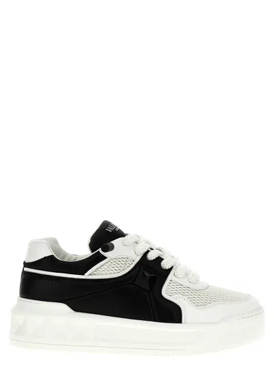Valentino Garavani One Stud Xl Low-top Sneaker In Nappa Leather And Jacquard Toile Iconographe Techn In White