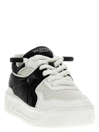 Valentino Garavani One Stud Xl Low-top Sneaker In Nappa Leather And Jacquard Toile Iconographe Techn In White