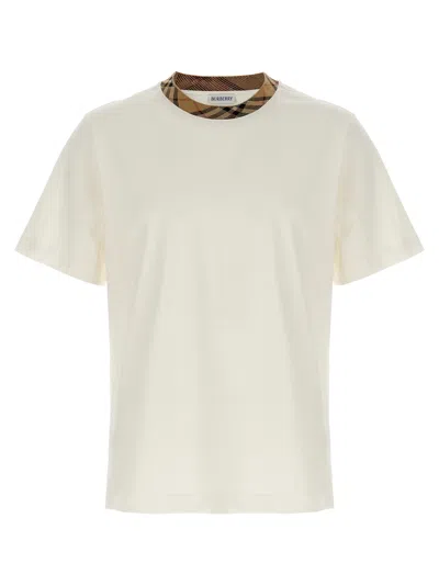 Burberry White Crewneck T-shirt With Check Motif On The Collar In Cotton Man In White