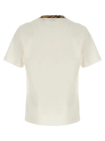 Burberry White Crewneck T-shirt With Check Motif On The Collar In Cotton Man In White