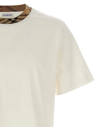Burberry White Crewneck T-shirt With Check Motif On The Collar In Cotton Man In White