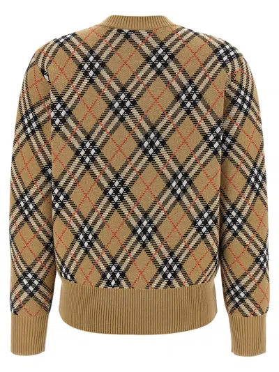 Burberry Beige Crewneck Sweater With Check Motif In Wool And Mohair Woman