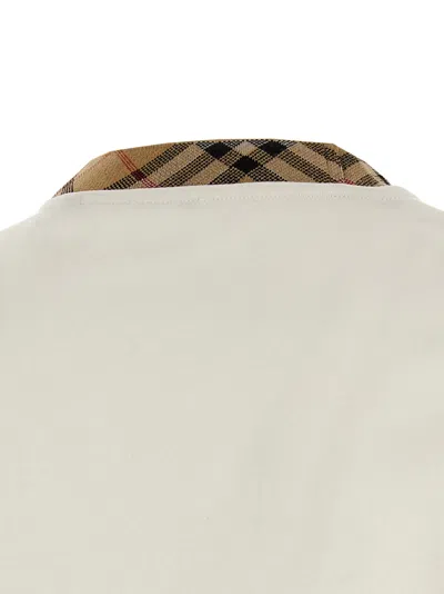 Burberry White Crewneck T-shirt With Check Motif On The Collar In Cotton Man In White