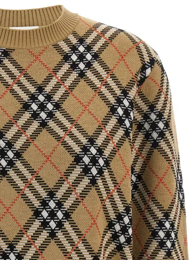 Burberry Beige Crewneck Sweater With Check Motif In Wool And Mohair Woman