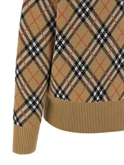Burberry Beige Crewneck Sweater With Check Motif In Wool And Mohair Woman