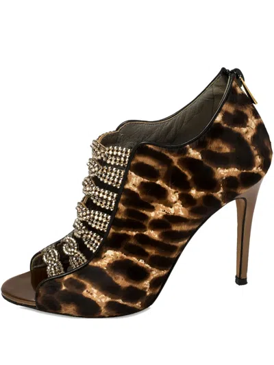 Pre-owned Gina Leopard-print Crystal Sandals