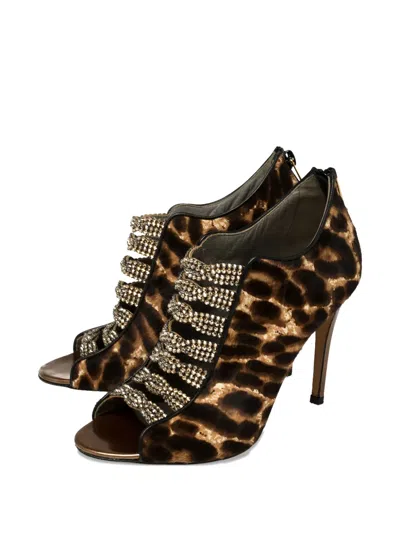 Pre-owned Gina Leopard-print Crystal Sandals