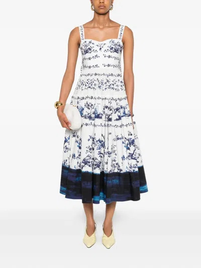 Erdem Tiered Floral-print Cotton-poplin Midi Dress In Blue
