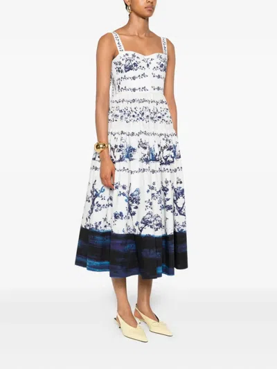 Erdem Tiered Floral-print Cotton-poplin Midi Dress In Blue
