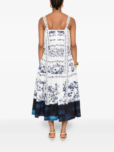 Erdem Tiered Floral-print Cotton-poplin Midi Dress In Blue