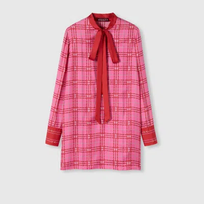 Gucci Printed Silk Twill Dress In Pink