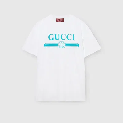 Gucci Womens Brand-print Relaxed-fit Cotton-jersey T-shirt White Mc In White