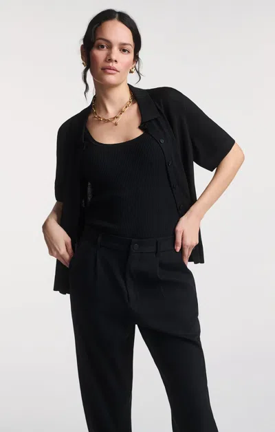 Mavi Short Sleeve Polo Cardigan In Black