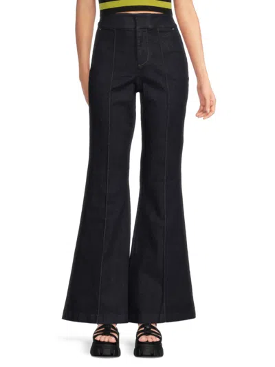 Alice And Olivia Women's Dark Wash Wide Leg Jeans In Black