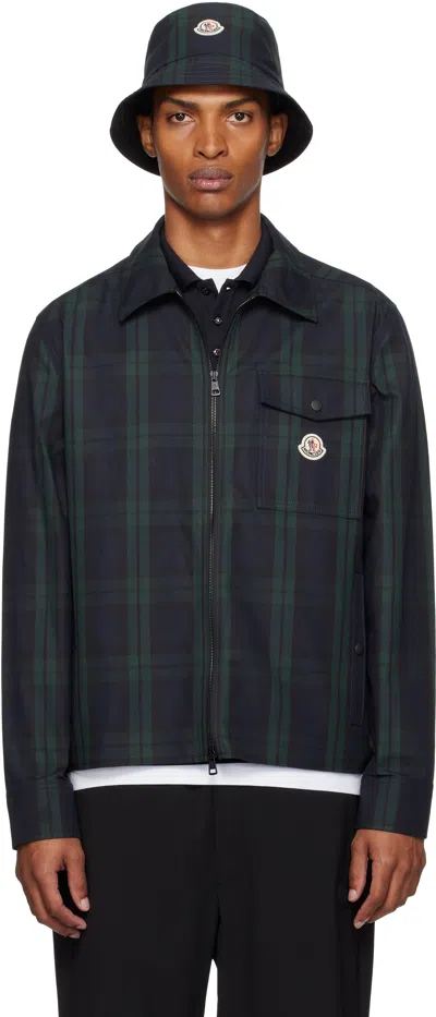 Moncler Camicia Plaid Cotton Zip Shirt Jacket In Black