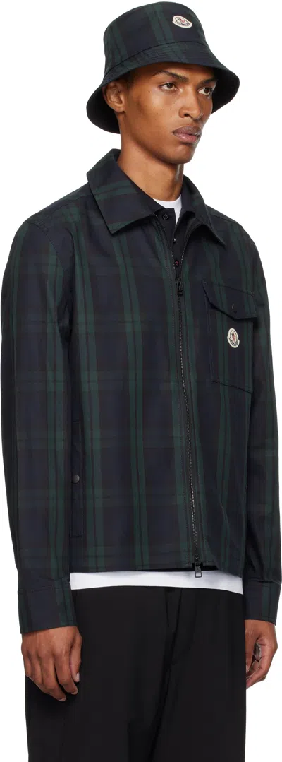 Moncler Camicia Plaid Cotton Zip Shirt Jacket In Black