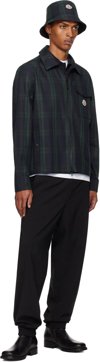 Moncler Camicia Plaid Cotton Zip Shirt Jacket In Black