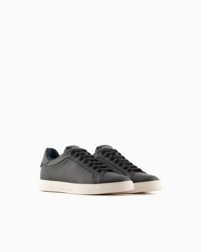 Emporio Armani Supple Leather Sneakers In Black
