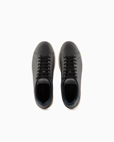 Emporio Armani Supple Leather Sneakers In Black