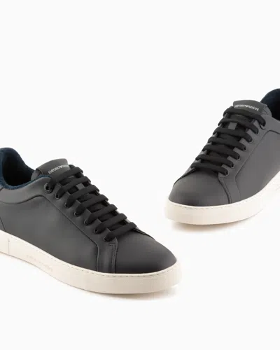 Emporio Armani Supple Leather Sneakers In Black
