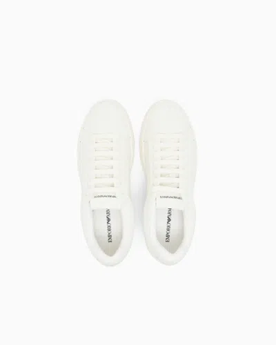 Emporio Armani White Trainers With Textured Upper And Rubber Sole In White