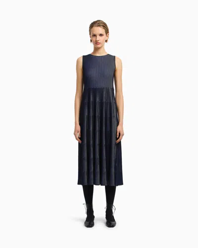 Emporio Armani Sleeveless Dress In Knit Front And Back Plated Effect