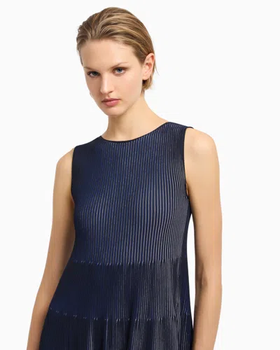 Emporio Armani Sleeveless Dress In Knit Front And Back Plated Effect