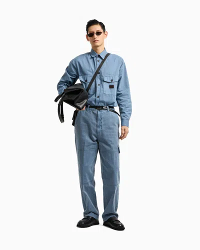 Emporio Armani Comfort-fit Shirt With Washed Twill Pockets In Blue