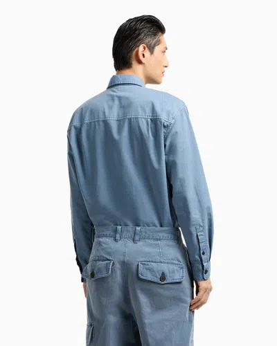 Emporio Armani Comfort-fit Shirt With Washed Twill Pockets In Blue